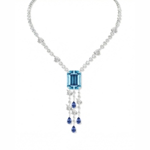 [ExpoJoyería Internacional de Hong Kong] Elegante Colgante de Topacio con Diseño Fluido Inspirado en el Océano, con Detalles de Diamantes y Cadena de Eslabones - Product Image 1