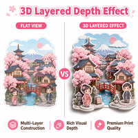 Autocollants de scène miniature 3D multicouche personnalisés, style Kawaii, mignons, thème Sakura, fleurs de cerisier roses, style japonais
