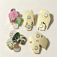 Épinglette en émail souple plaquée or, magnétique puissant, motif plante en pot mignonne, personnalisable, faible MOQ, OEM