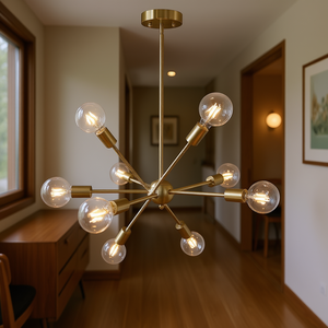 โคมไฟระย้าทรงสปุตนิก 8 ดวง สไตล์โมเดิร์น สีนิกเกิลขัดเงา-ทอง สำหรับห้องรับประทานอาหาร ทางเดิน โคมไฟห้อยเพดานสไตล์มิดเซ็นจูรี่ - Product Image 2