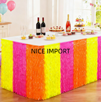 Nappe de table fluo en soie plissée, couleur macaron, avec franges ondulées, pour décoration de fête néon