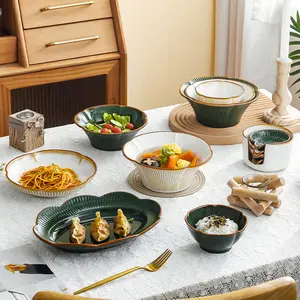 Utensílios de mesa de cerâmica nórdica de luxo para peixes e legumes, tigela de renda para salada, sopa e macarrão, kit doméstico