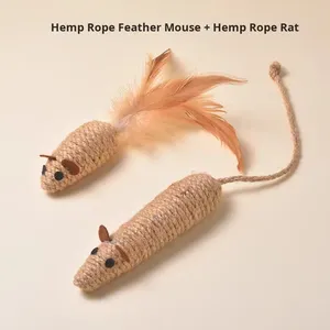 Juguete Interactivo de Alta Calidad para Mascotas, Ratón de Sisal con Cola de Plumas, Juguete de Ratón de Sisal para Gatos - Product Image 3