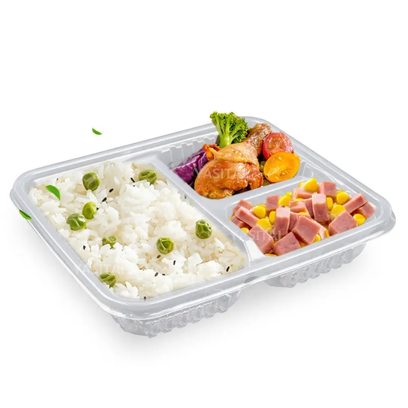 Özel baskı 3 bölme 4 bölme plastik tek kullanımlık Bento öğle yemeği kapaklı kutu