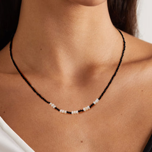 Pearl And Black Crystal Beaded Necklace Imitation Pearl Round Party Jewelry For Women - Product Image 4