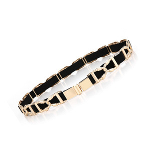 Cintura elastica nera da donna con girovita elastica in metallo dorato - Product Image 2