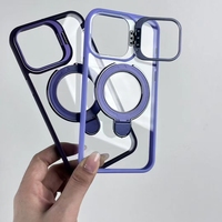 Coque de téléphone magnétique Meracly pour iPhone 11 12 13 14 15 16 17 Pro Max, design double acrylique avec support d'objectif