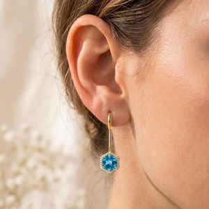 Natural Sky Blue Topaz Cubic Zirconia Hexagon Drop <b>Earrings</b> in 925 Sterling <b>Silver</b> or 18K Gold Filled Elegant Gemstone <b>Dangle</b> - Product Image 2