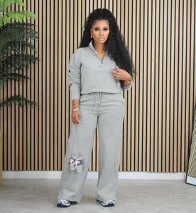 Set 2 pezzi completo donna autunno inverno abbigliamento sportivo felpa manica lunga e pantaloni Set tinta unita colore Loungewear - Product Image 5