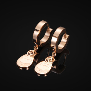 Cute Lucky <b>Cat</b> Drop Earrings Rose Gold Stainless Steel 13mm Cartoon Animal Zodiac <b>Gift</b> Earrings - Product Image 3