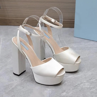 Pumps de luxe de haute qualité, en soie, avec bride à la cheville, talon épais, antidérapantes, élégantes, à semelle rouge, chaussures à talons hauts