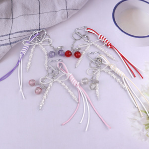 Llavero con Colgante de Cereza, Adorno para Bolso, Lazo de Perlas, Cuerda Trenzada, Llavero con Cereza, Lazo, Anillo para Llaves, Colgante, Joyerí<span class=keywords><strong>a</strong></span> - Product Image 4