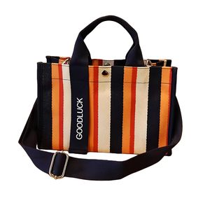 RTS Bulk Mixed Order Women's Casual Eco-Friendly Cotton Tote <b>Bag</b> Shoulder Purse Long Colorful Letter Stripes Pattern - Product Image 2