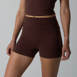 SK1347 Pantaloncini a Vita Alta 90% Cotone con Design a Risvolto, Pantaloni Sportivi Aderenti Effetto Nuvola per <span class=keywords><strong>Donna</strong></span>, Modellanti <span class=keywords><strong>e</strong></span> Sollevanti - Product Image 4