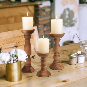 <span class=keywords><strong>Chandelier</strong></span> colonnaire en bois de style campagnard ensemble de 3 pièces bougeoir en bois de ferme pour ornements de centre de table, salut vintage - Product Image 4