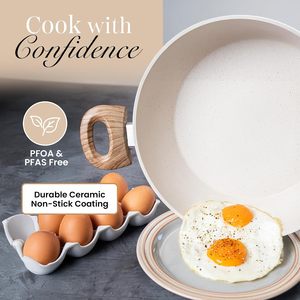 Wok de cerámica antiadherente de alta calidad, forjado, con tapa de vidrio y mango de madera, 28 cm, para cocinas de gas e inducción. - Product Image 3