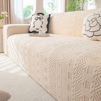 Housse de canapé de luxe durable tout-en-un, anti-griffures de chat, antidérapante, anti-poussière, couleur crème unie, personnalisable, en polyester, livraison rapide