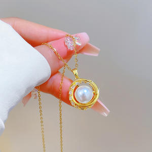 Popular Trendy 18K <strong>Gold</strong> Plated Stainless Steel Pearl <strong>Bird</strong> <strong>Nest</strong> Pendant Necklace Jewelry for Women - Product Image 3