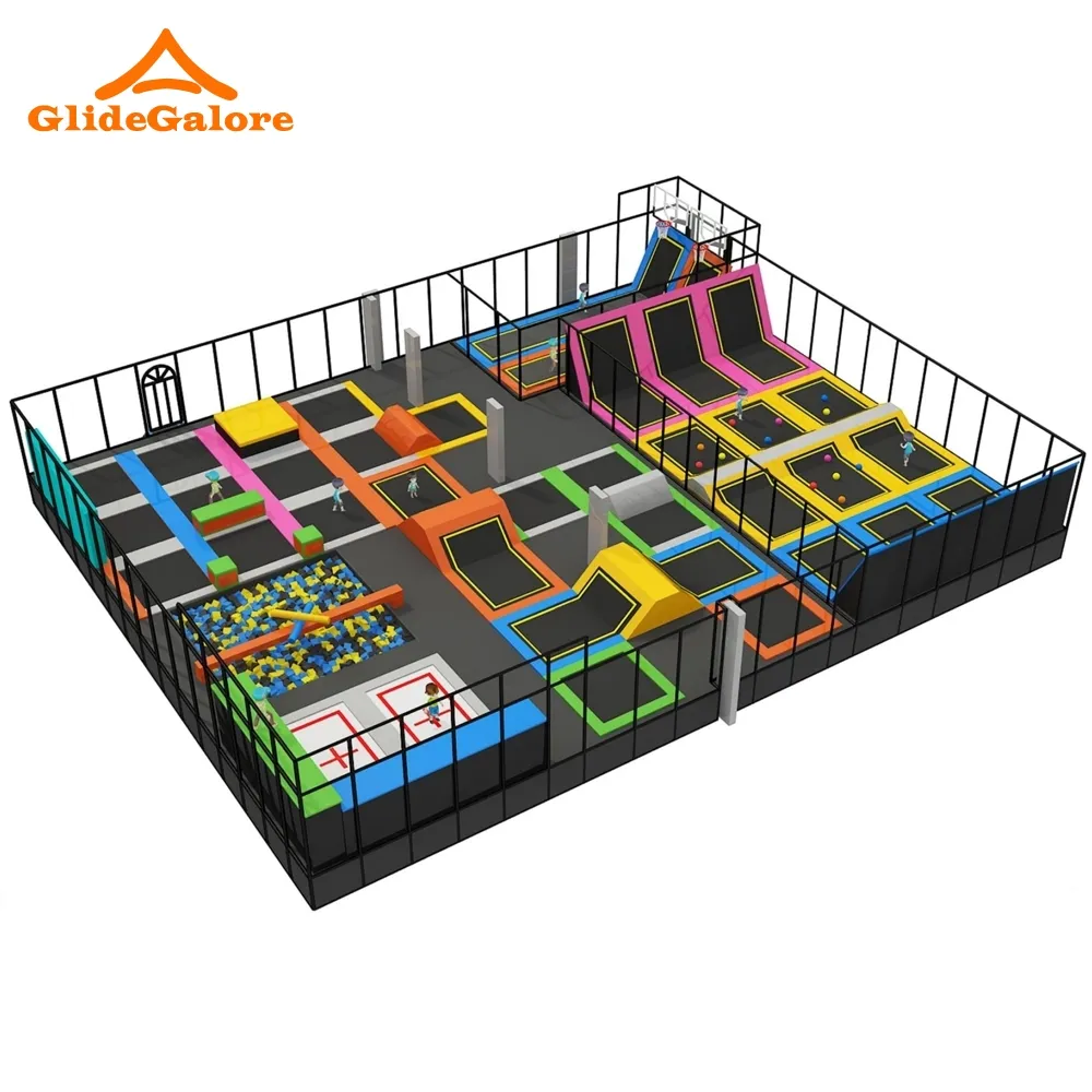 customize the free design of large trampoline with wooden bridge challenge a variety of small obstacles trampoline play park