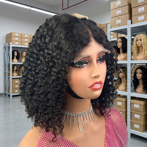 Perruque sans colle 5x5 à fermeture en dentelle, bouclée et crépue, vente en gros, perruques en cheveux humains, petites boucles, perruques courtes bouclées style bob - Product Image 1