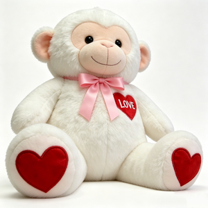 Peluche de mono blanco personalizado, peluche de mono de San Valentín, juguete de mono con corazón de amor, mono con lazo rosa - Product Image 2