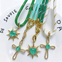 Collier Pendentif Croix Étoile à Huit Branches Vert Tendance pour Femme, Chaîne de Clavicule de Luxe Incrustée de Strass, Bijou Personnalisé