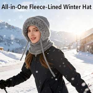 Jxwatcher Ensemble <span class=keywords><strong>Bonnet</strong></span>, Écharpe <span class=keywords><strong>et</strong></span> Masque en Tricot Polaire Doublé pour le Ski, <span class=keywords><strong>Bonnet</strong></span> 3 en 1 pour Femmes avec Écharpe <span class=keywords><strong>et</strong></span> Masque - Product Image 4