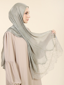 SWAN - Pañuelos y Chales Étnicos Personalizados con Encaje, Hijabs Musulmanes Lisos de Chifón con Diamantes para Damas Elegantes, Velo Jalaba para Fiestas - Product Image 4