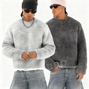 Мужской свитер из мохера с индивидуальным логотипом OEM, зимний, с жаккардовым узором, вязаный джемпер, дизайнерский пуловер, трикотаж, вязаный свитер на заказ - Product Image 3