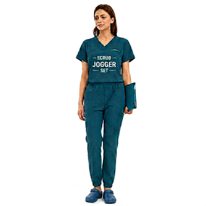 2026 Modern Athletic V-Neck Scrub Top Jogger Pants Spandex <b>Doctor</b> Nursing Medical Scrubs Uniforms <b>Sets</b> for Women Men Wholesale - Product Image 1