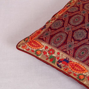 Luxury Brocade Silk <b>Sofa</b> Cushion <b>Cover</b> Washable Embroidered with Traditional Floral Motif Patchwork Throw Pillows - Product Image 2