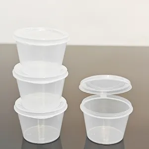 MUESTRA GRATIS 1 2 OZ 2,5 3 4 OZ OEM/ODM Porción de plástico transparente desechable PP Souffle Cup Tazas de salsa resistentes a fugas con tapas