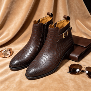Bottes en cuir à plateforme pour <span class=keywords><strong>homme</strong></span> avec fermetures éclair, style classique et luxueux pour les voyages en plein air et la randonnée - Product Image 2