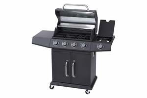 Barbecue à gaz noir 4 brûleurs principaux avec brûleur latéral, barbecue à gaz <span class=keywords><strong>portable</strong></span> KS14074B, garantie 1 an, minuterie intégrée - Product Image 3