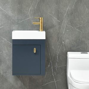 Mobile <span class=keywords><strong>Bagno</strong></span> Sospeso da 16 Pollici con Lavabo, Mobile Blu con Rubinetto in Rame Dorato, Combo Lavabo e Mobile in PVC per Bagni Piccoli - Product Image 4