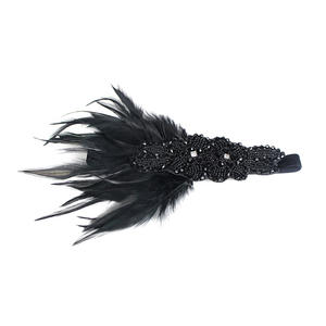 Aksesoris rambut ikat kepala wanita, aksesoris rambut hitam berlian imitasi manik-manik payet ikat rambut <span class=keywords><strong>1920s</strong></span> Vintage Gatsby pesta Headpiece wanita Flapper bulu - Product Image 3