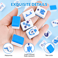 Ensemble de jeu de Mahjong américain automatique de luxe moderne en cristal de 166 pièces avec tuiles gravées, plateau bleu, sac de transport/dés/jetons