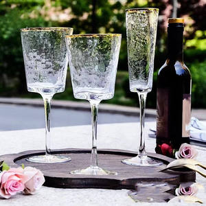 مجموعة كؤوس نبيذ وشمبانيا وماء من الكريستال الخالي من الرصاص بحواف ذهبية، تصميم جديد بالجملة - Product Image 5