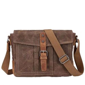 Bolso Bandolera de Lona y Cuero Vintage para Hombre, Bolso de Hombro Casual con Diseño de Hebilla Retro, Bolso para el Trabajo Diario y Viajes - Product Image 1