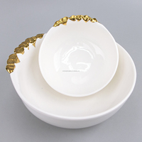 5.5 pouces porcelaine blanche bol à salade en céramique ensemble d'assiettes or jante plante Design élégant vaisselle plateau Stock vaisselle soupières