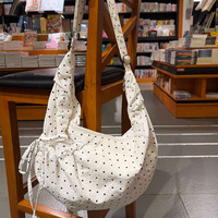 Zenos Koreanische Ins Polka Dot Canvas Umhängetasche mit Reißverschluss, große Kapazität, Damen Hobo Schultertasche, Studenten Schultasche, Alltagstasche, modisch
