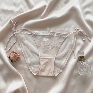 Braguitas de malla rosa bordadas para mujer al por mayor, diseño con lazo lateral, transparentes, de tiro medio, cómodas, ropa interior femenina - Product Image 3
