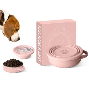 Tigela de viagem 2 em 1 sem BPA, tigela de aço inoxidável para cachorro, popularmente utilizada em viagens, com logotipo personalizado, ideal para cães de silicone removível, 2024