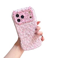 Coque de protection pour iPhone 13 14 15 16 17 18 Pro Max en PC, style luxe, avec motif léopard, oreilles de chat en peluche et cadre d'appareil photo