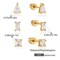 Pendientes de tuerca de acero inoxidable chapados en oro de 18 quilates más vendidos, con circonitas mixtas en forma de corazón y parte trasera plana, ideales para uso diario de mujer.