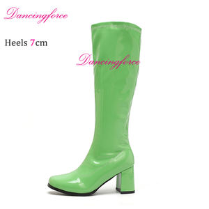 1960s 70s chaussures de danse femmes <span class=keywords><strong>Gogo</strong></span> bottes Sexy danseuse exotique chaussures Vintage genou hauts talons carrés fermeture éclair latérale bottes à talons bas - Product Image 6