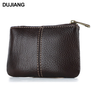 Dujiang Genuine Leather Coin Purse Mini <b>Compact</b> Zippered <b>Wallet</b> For Men Solid Color Brown Spring 2024 - Product Image 1