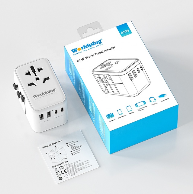 Worldplug All-in-One 65W PD Fast Charger Adapter Universal Travel Power with EU US UK AU Plug Electric Type 45W Output Power