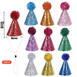 Chapeau de fête pour chat, festival, anniversaire, décoration de fête pour chien, paillettes, boule de fourrure colorée, polyester - Product Image 2