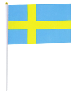 Venta al por mayor promocional 14*21cm pequeño sueco Suecia mano ondeando Bandera de elección nacional - Product Image 1
